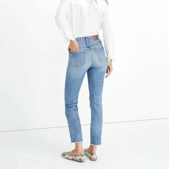 Madewell The Perfect Vintage Jean High Rise Raw Hem Crop Ankle Blue Denim 24 - Picture 6 of 15